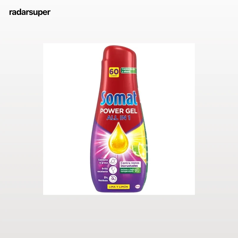 Gel para lavavajillas lima limón todo en uno Somat 60 lavados.