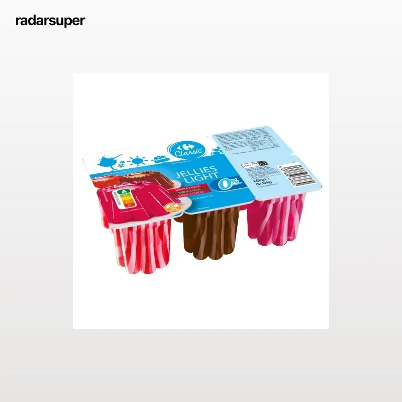 Gelatina sabor a cereza, cola y sandía sin azúcar añadido Carrefour Classic sin gluten pack de 6 unidades de 100 g.