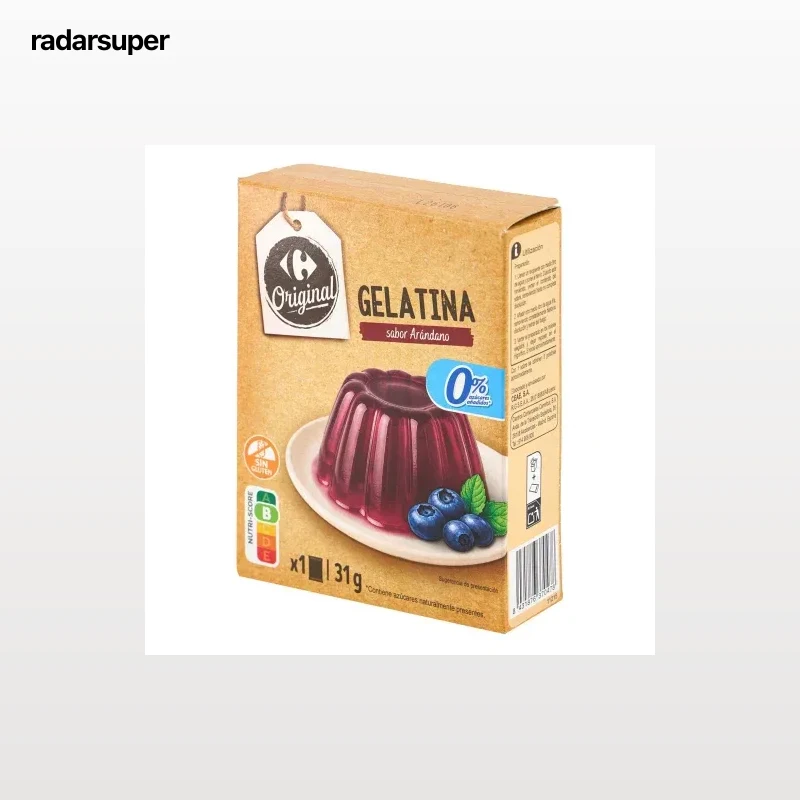 Gelatina sabor arándanos Original Carrefour sin azúcar añadido, sin gluten 31 g.