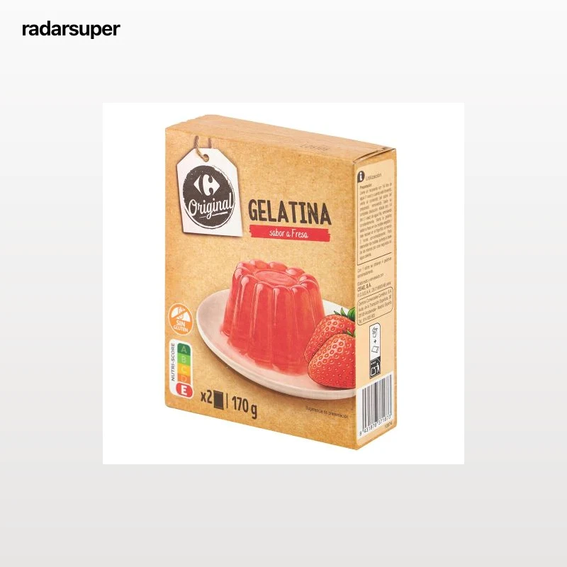 Gelatina sabor fresa Carrefour Original sin azúcar añadido, sin gluten 170 g.