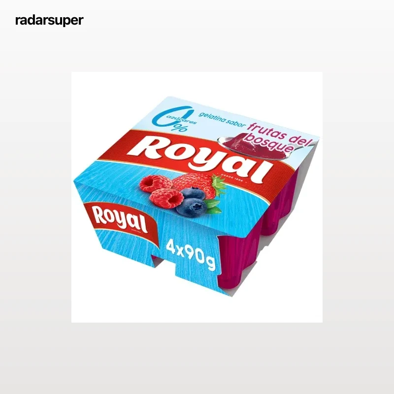 Gelatina sabor frutos del bosque sin azúcar Royal sin gluten pack de 4 unidades de 90 g.