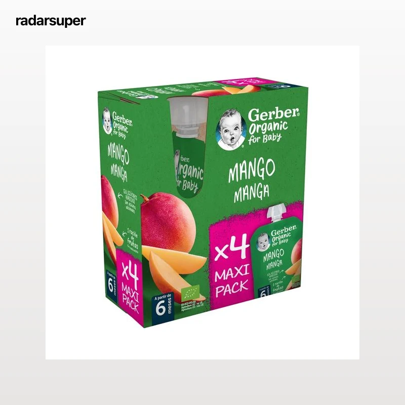 GERBER Organic Bolsitas de frutas (mango), a paritr de 6 meses 4 x 90 g.