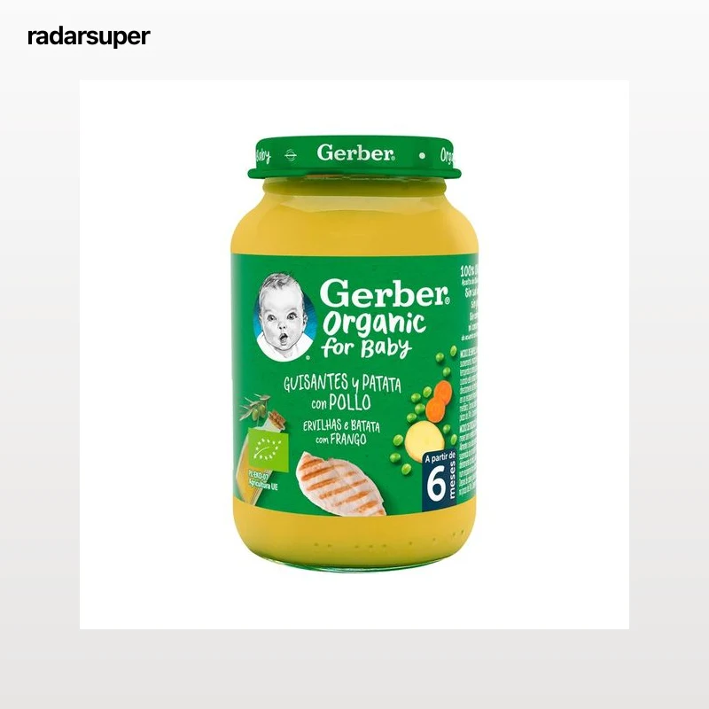 GERBER Organic Tarrito de guisantes con patata y pollo, a partir de 6 meses 190 g.