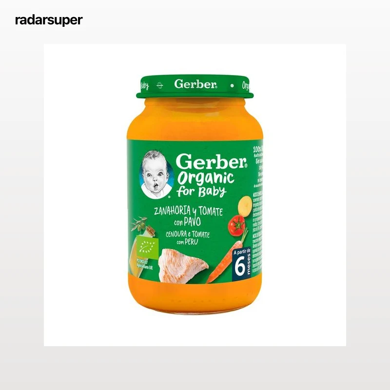 GERBER Organic Tarrito de zanahoria y tomate con pavo, a partir de 6 meses 190 g.