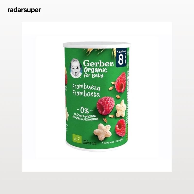 GERBER Snacks de cereales ecológios con frambuesas, a partir de 8 meses Organic grain & grow 35 g.