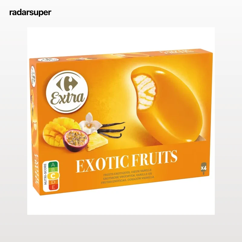 Glaces Bâtonnets Vanille Fruits Exotiques CARREFOUR EXTRA — la boite de 4 - 306g