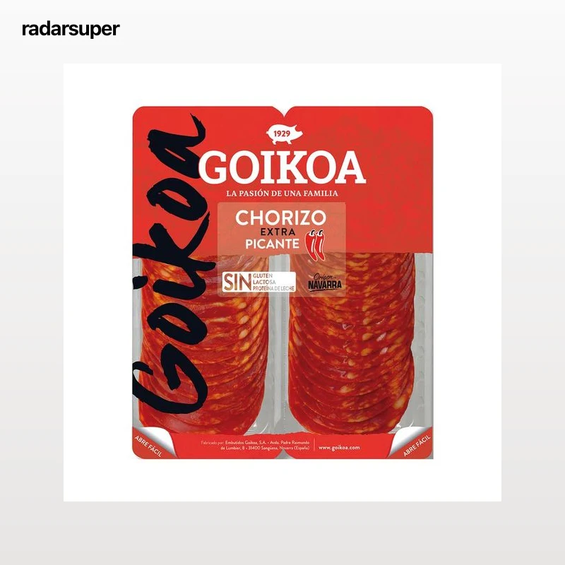 GOIKOA Chorizo extra cortado en lonchas, elaborado sin gluten, ni lactosa ni proteína de leche GOIKOA 2 x 90 g.
