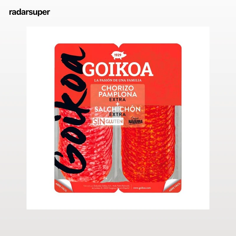 GOIKOA Chorizo de Pamplona y salchichón de categoría extra, cortados en lonchas 2 x 90 g.