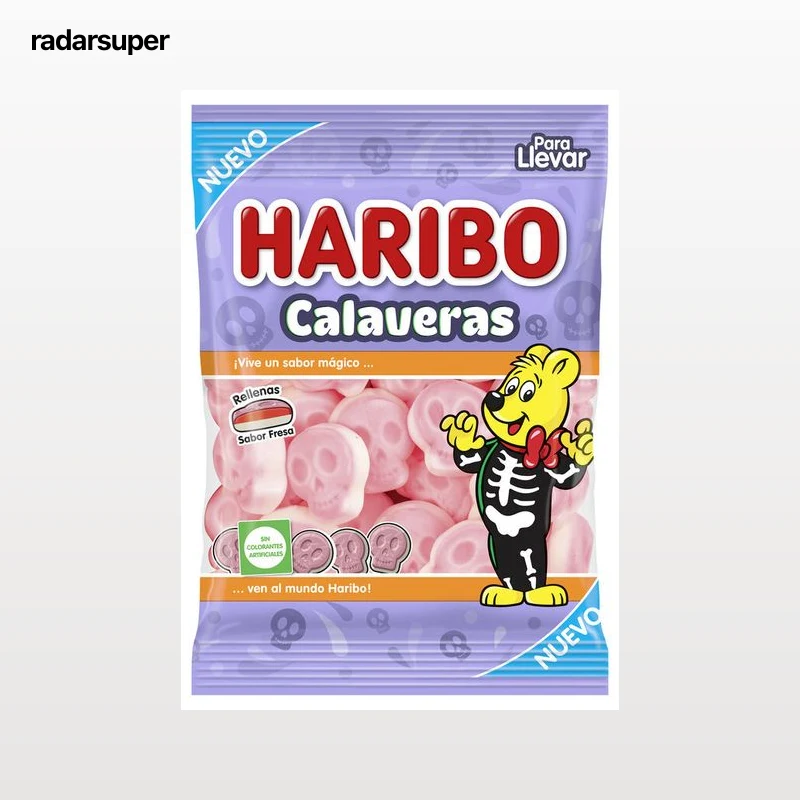 Golosina calaveras rellenas sabor fresa Haribo 100g