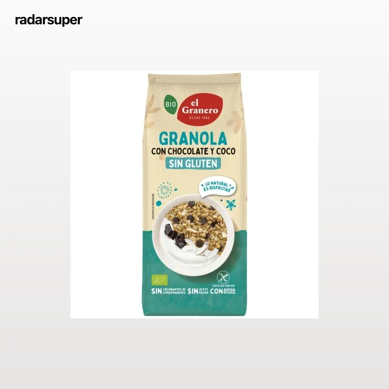 Granola con chocolate y coco ecológico El Granero sin gluten 350 g.