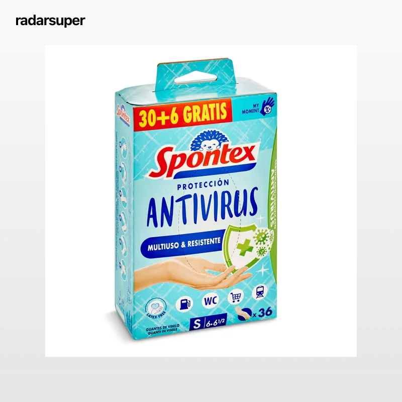 Guantes desechables protección antivirus talla S Spontex bolsa 36 unidades