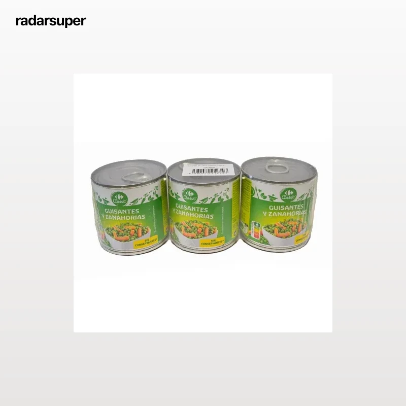 Guisantes con Zanahoria Carrefour pack de 3 unidades de 130 g.