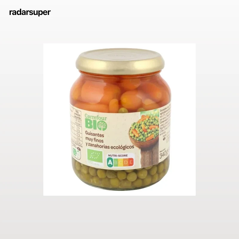 Guisantes con zanahorias ecológicos Carrefour Bio 215 g.