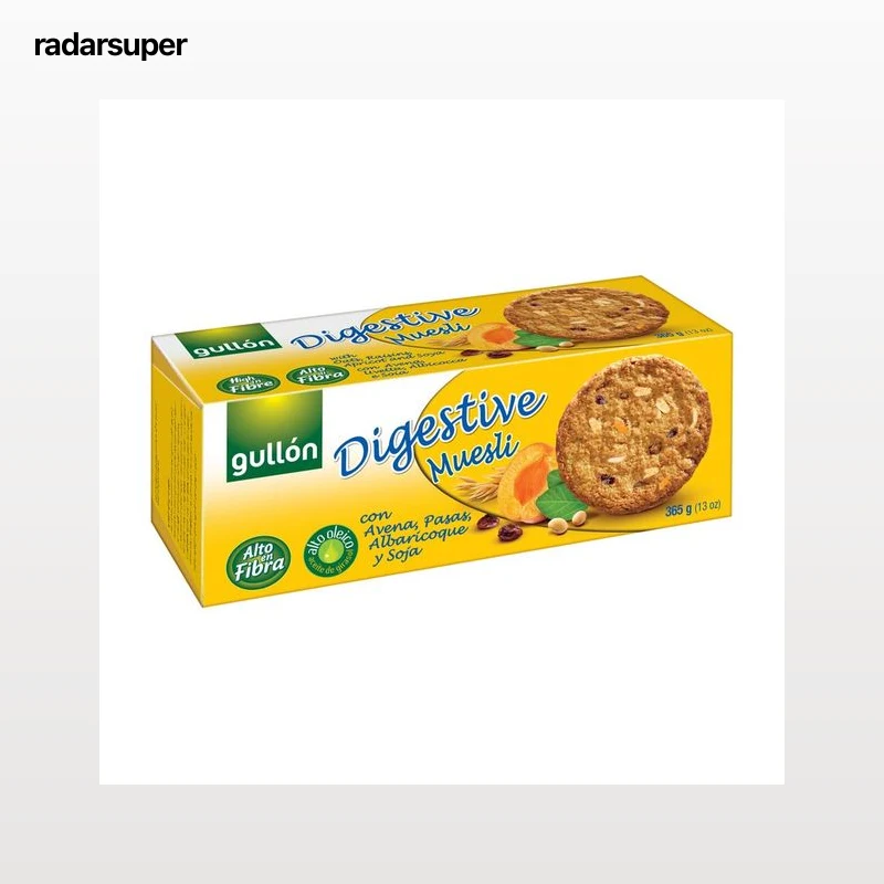 GULLÓN Galleta con avena, soja caramelizada, pasas y albaricoque 365 g.