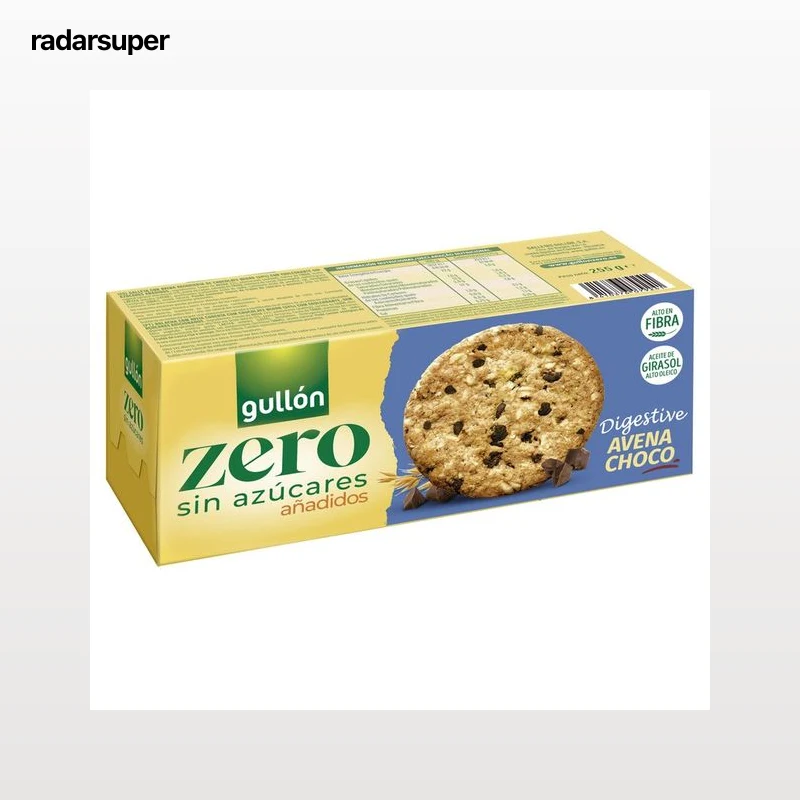 GULLÓN Galleta digestive de avena y chocolate zero 255 g.