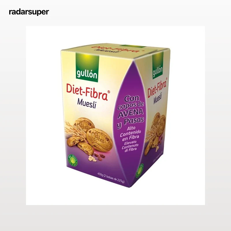 GULLÓN Galletas de fibra con copos de avena y pasas 450 g.