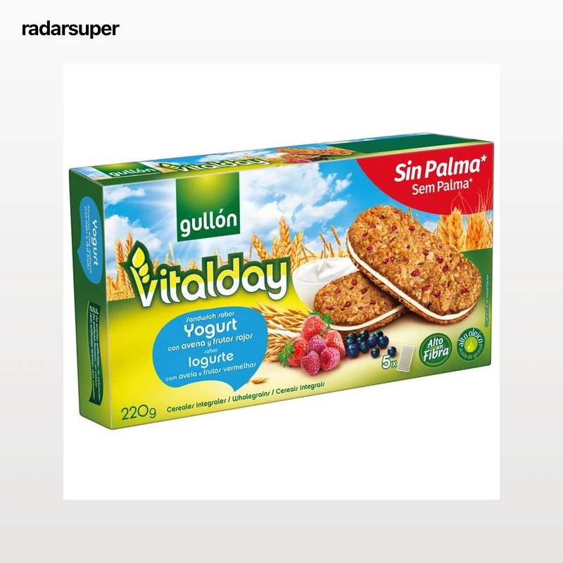 GULLÓN Galletas sándwich, sabor yogurt con avena y frutos rojos 220 g.