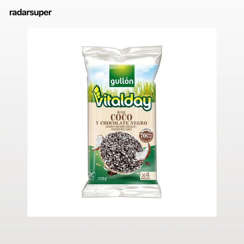 GULLÓN VITALDAY Tortitas de arroz chocolate negro con coco 117,6 g.
