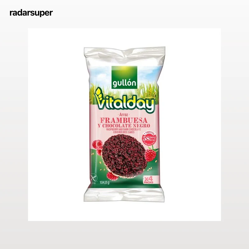 GULLÓN VITALDAY Tortitas de arroz chocolate negro con frambuesa 104,8 g.