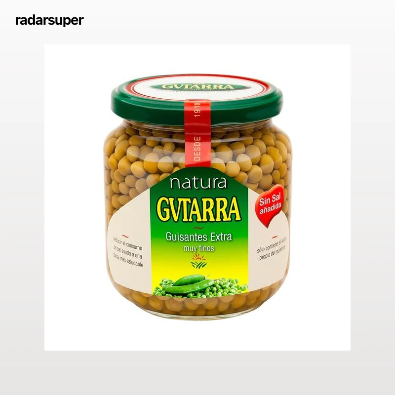 GVTARRA Guisantes muy finos de calidad extra sin sal añadida frasco de 360 g.