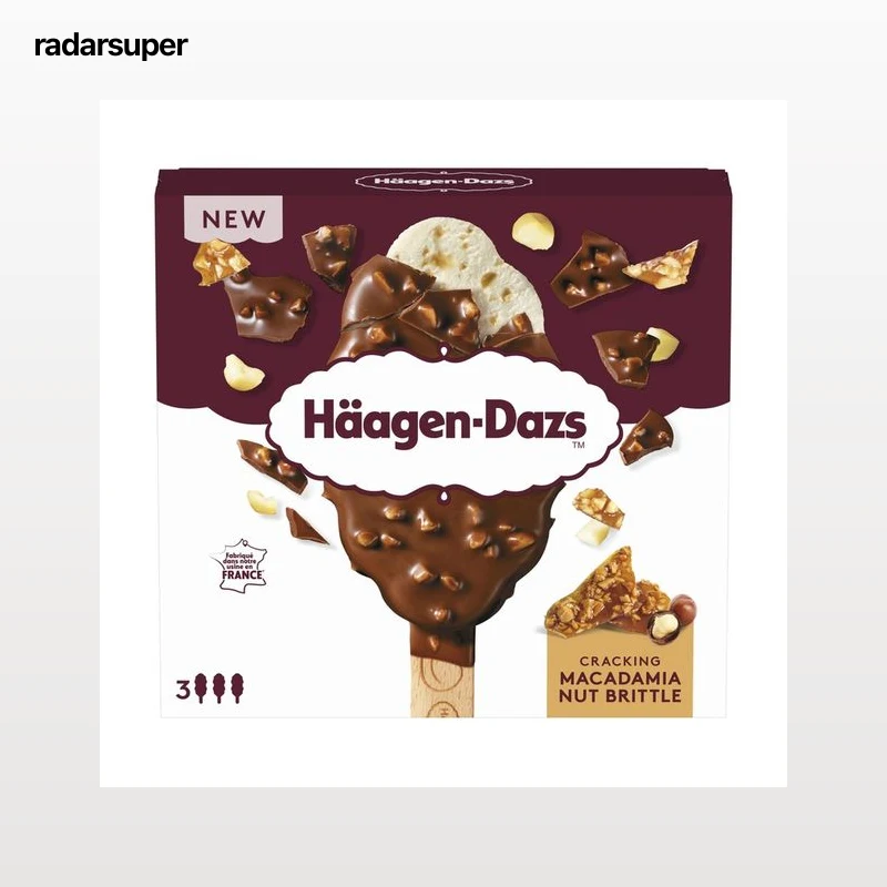 HÄAGEN-DAZS Bombón de helado de vainilla con trocitos de nueces de Macadamia 3 x 80 ml.