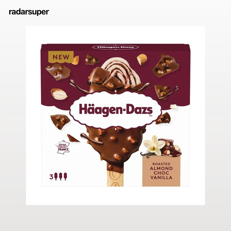HÄAGEN-DAZS Helado de vainilla y chocolate recubierto con chocolate con leche y almendras tostados 3 x 80 ml.