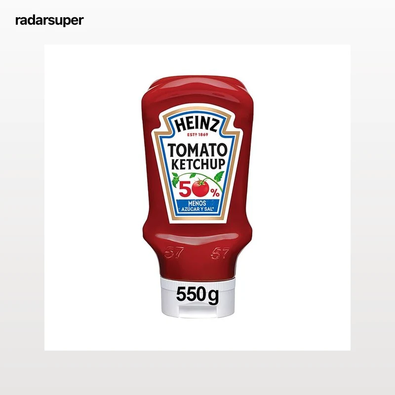 HEINZ Ketchup bocabajo con 50% menos de azúcares 550 g.