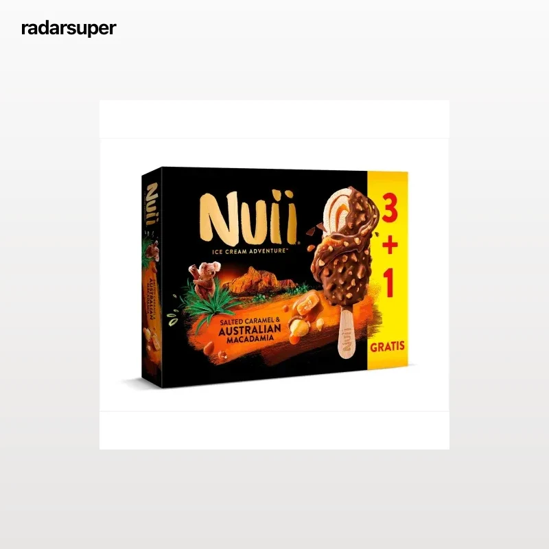 Helado Bombón de caramelo y nueces de Macadamia Australianas Nuii sin gluten 4 ud.