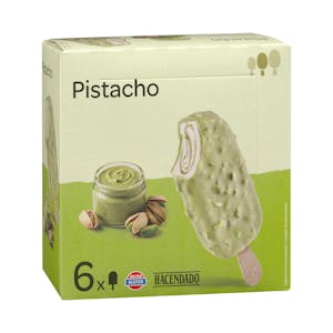 Helado bombón pistacho Hacendado sabor almendra con salsa de pistacho
