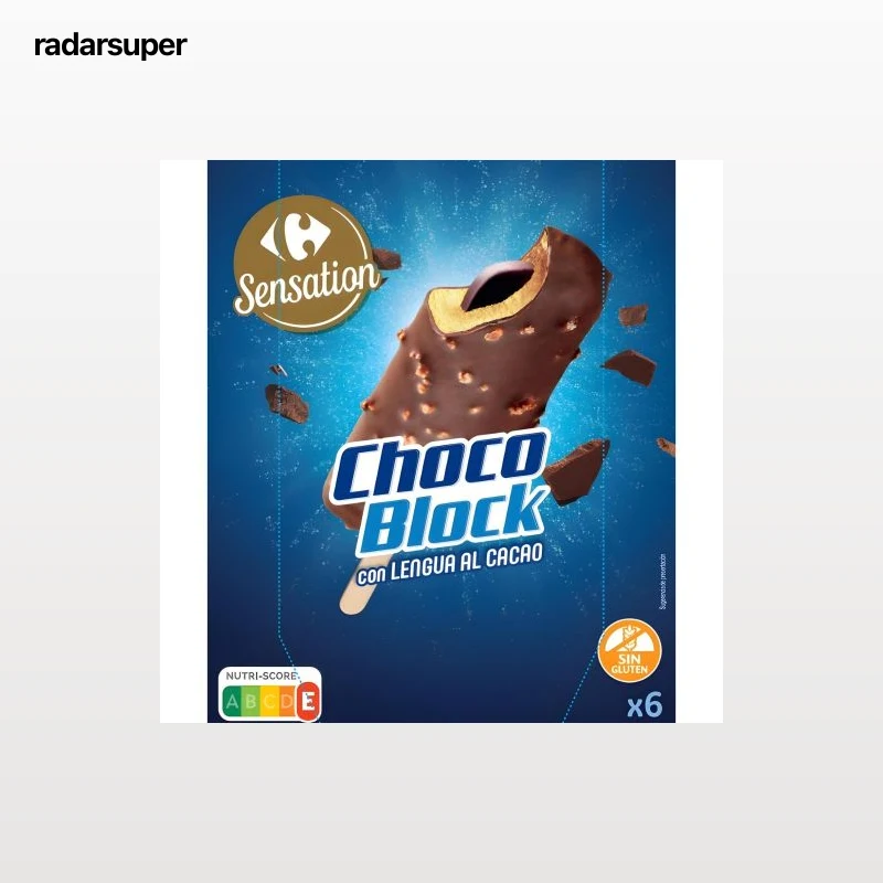 Helado Chocoblock con lengua al cacao Carrefour Sensation sin gluten 6 uds.