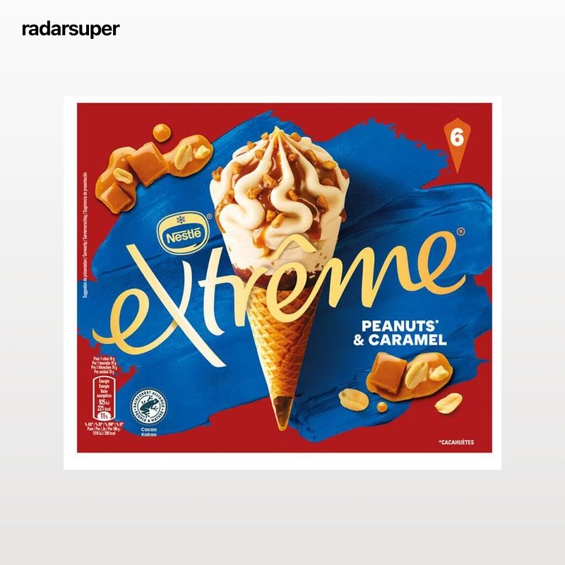 Helado cono extreme con sabor a peanuts y caramel 6 unidades