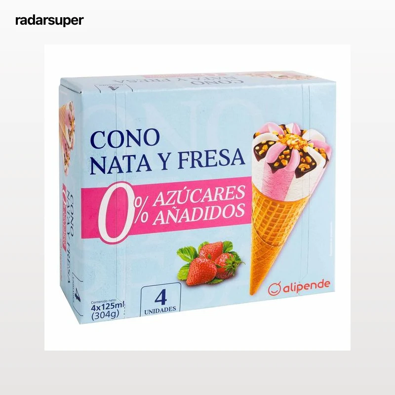 Helado cono sin azúcar Alipende nata fresa 4 uds