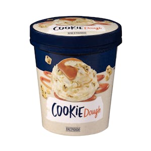 Helado cookie dough Hacendado vainilla con trozos de galleta y salsa de caramelo