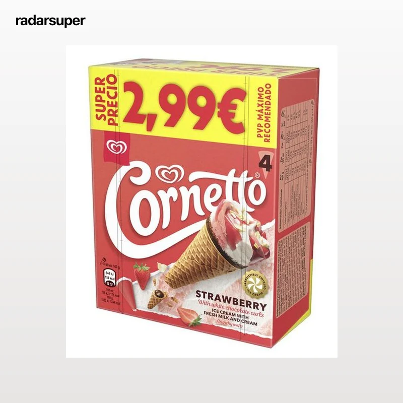 Helado cornetto con sabor a fresa Frigo 4 unidades