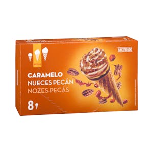 Helado cucurucho caramelo y nueces pecán Hacendado sabor vainilla