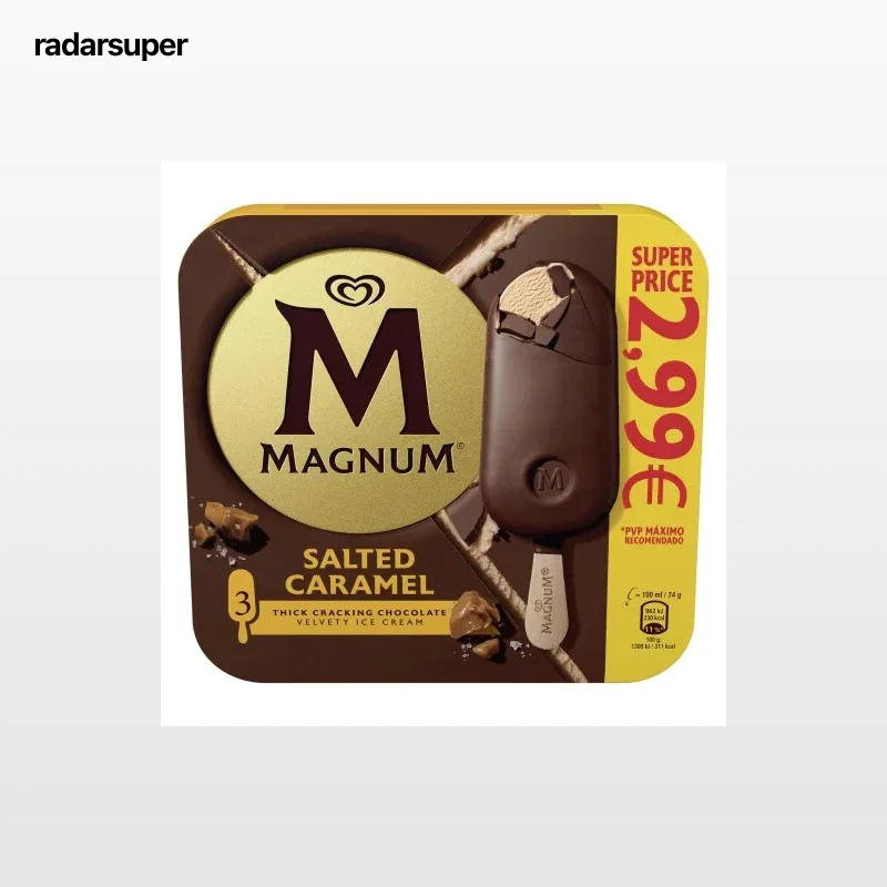 Helado de caramelo salado recubierto de chocolate con leche Magnum 3 ud.