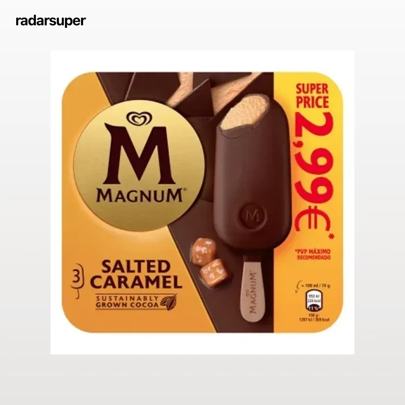 Helado de caramelo salado recubierto de chocolate con leche Magnum 3 uds.