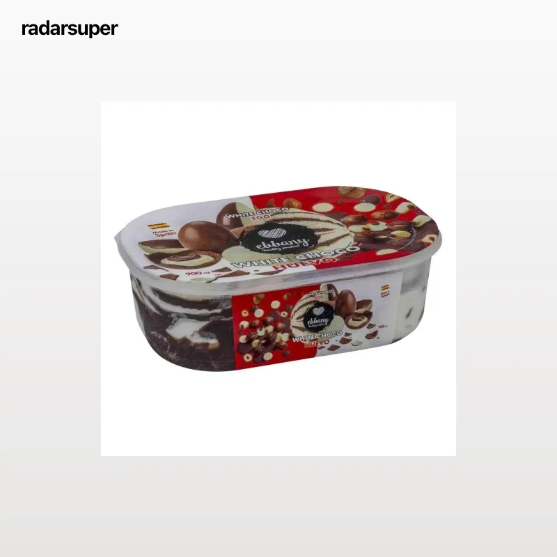 Helado de chocolate blanco con salsa de chocolate y avellana Ebbany Quality Product 600 g.