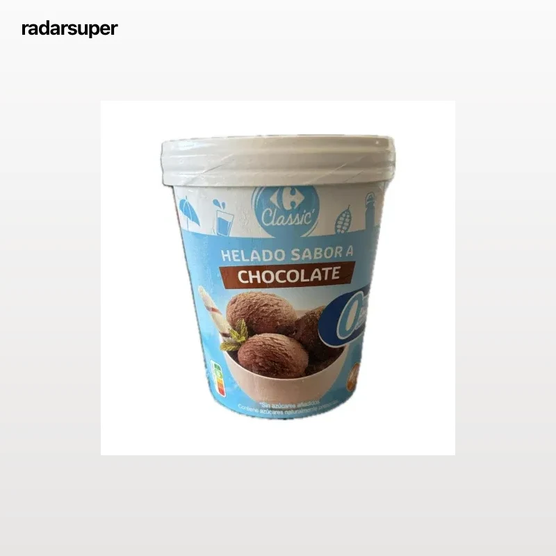 Helado de chocolate sin azúcar añadido Carrefour Classic sin gluten 500 ml.