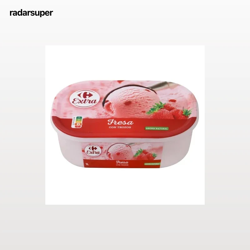 Helado de fresa con trozos Carrefour 500 g.