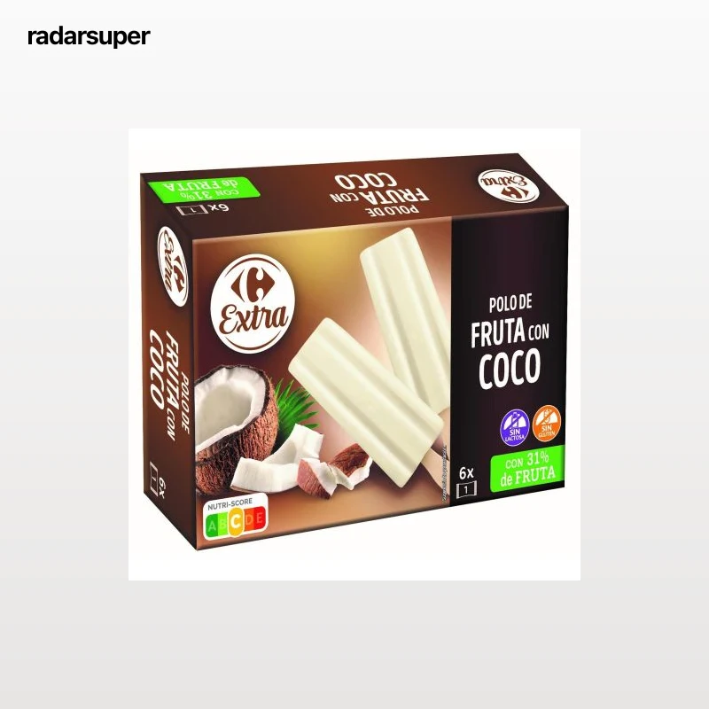 Helado de fruta con coco Carrefour Extra sin gluten y sin lactosa 6 ud.