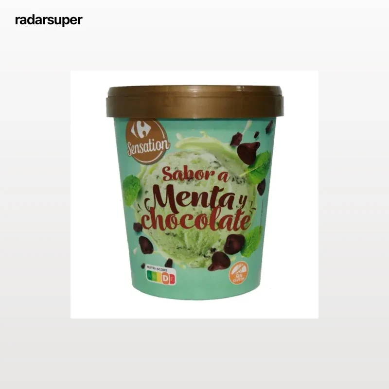 Helado de menta y chocolate Carrefour Sensation sin gluten 300 g.