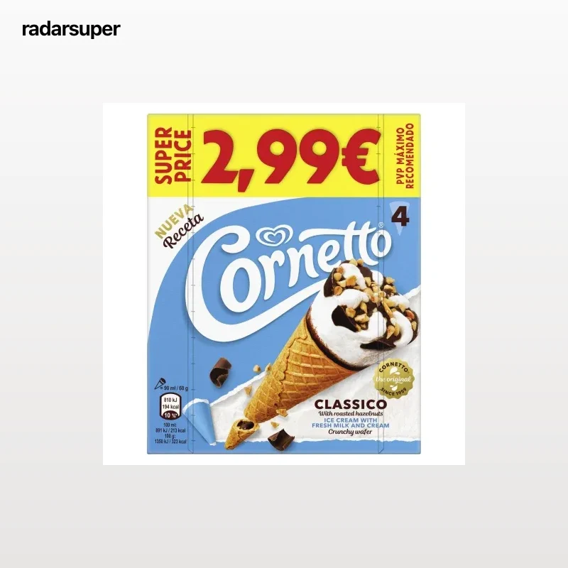Helado de nata clásico Cornetto 4 uds.