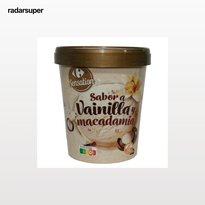 Helado de vainilla con nueces de macadamia Carrefour Sensation sin gluten 300 g.
