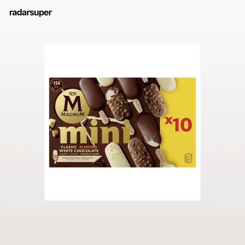 Helado mini bombón clásico, almendras y chocolate blanco Magnum sin gluten 10 ud.