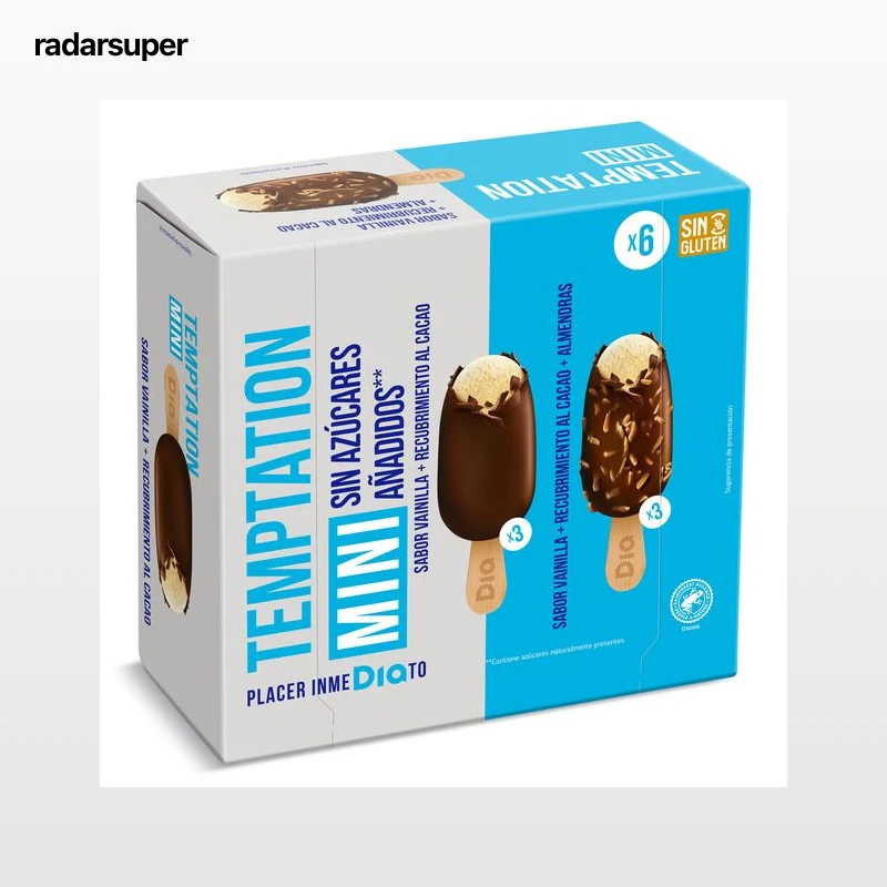 Helado mini bombón sin azúcar clásico y almendrado Dia Temptation 6 x 36 g