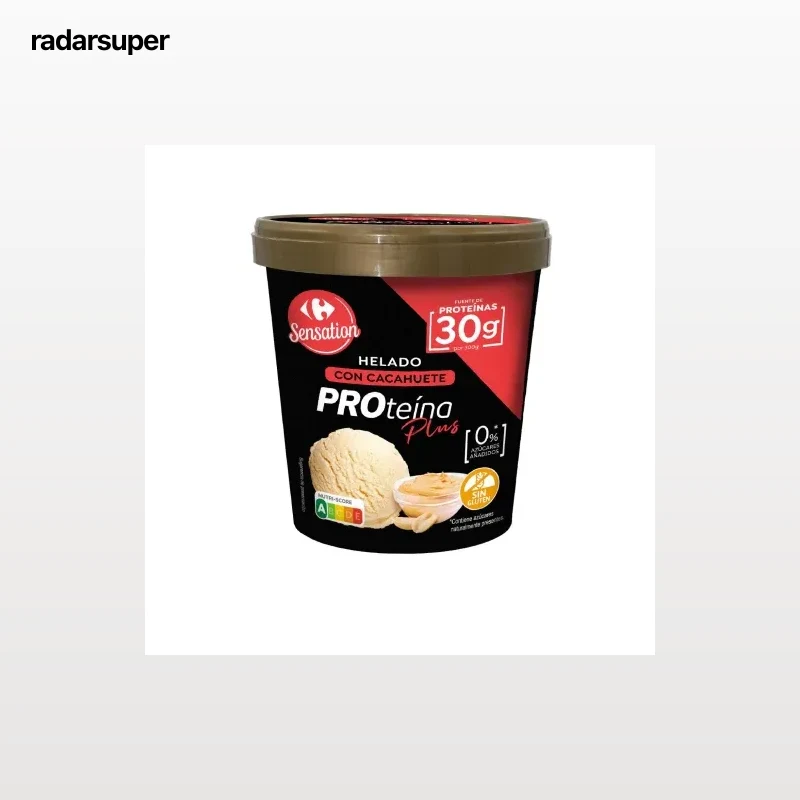 Helado proteína con cacahuete Carrefour Sensation sin gluten y sin azúcar añadido 300 g.