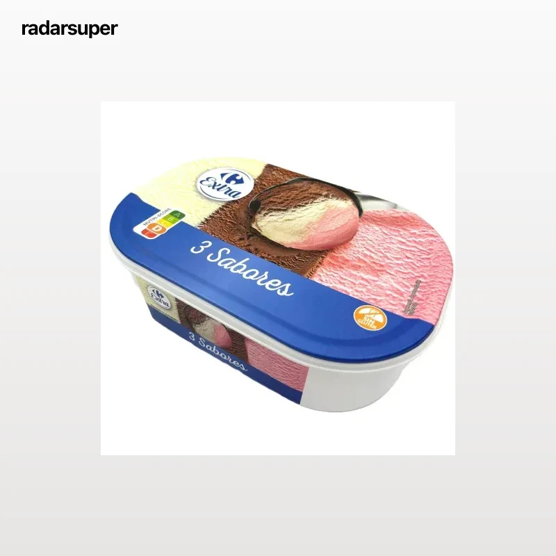 Helado sabor a fresa, chocolate y vainilla Carrefour Extra sin gluten 500 g.