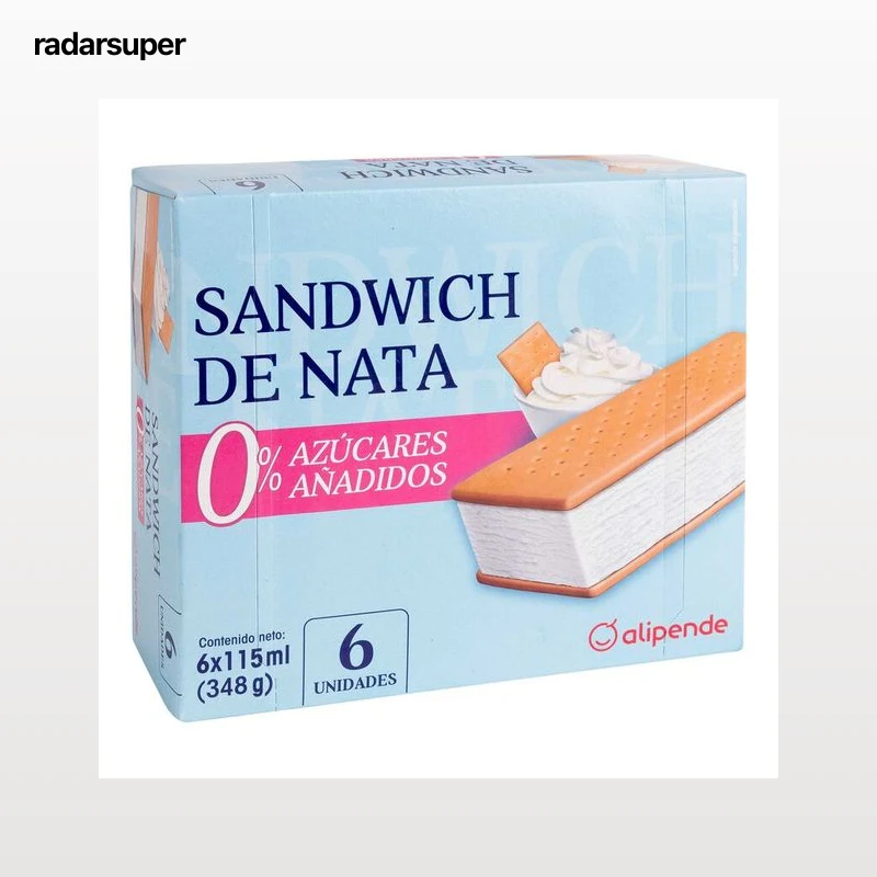 Helado sandwich sin azúcares añadidos Alipende nata 6 uds