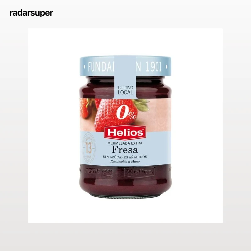 HELIOS Mermelada de fresa, sin azúcar añadido 280 g.